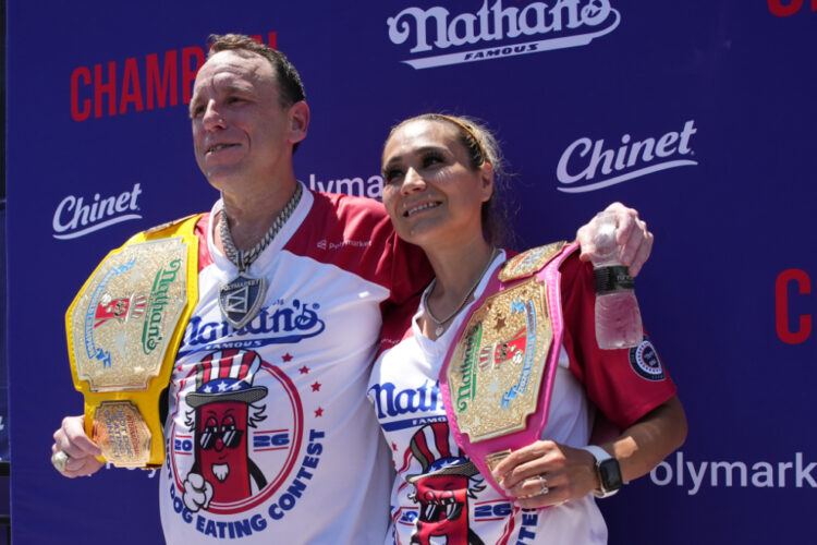 Joey Chestnut eats 66 hot dogs to again claim Mustard Belt at Nathan’s  Famous contest